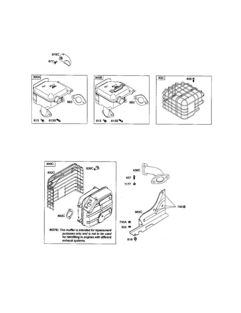 Muffler Diagram and Parts List for 20B400 0017-0698 Briggs and Stratton Engine